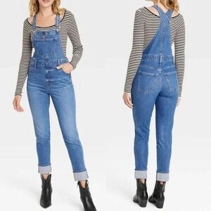 Universal Thread Denim Overalls Womens Sz 4 Blue Medium Wash Cuffed Slim Leg NWT